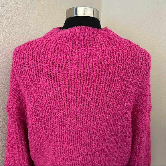Anthropologie Cropped Mock Neck Knit Bell Sleeves Barbie Pink Sweater Size M - Picture 8 of 12